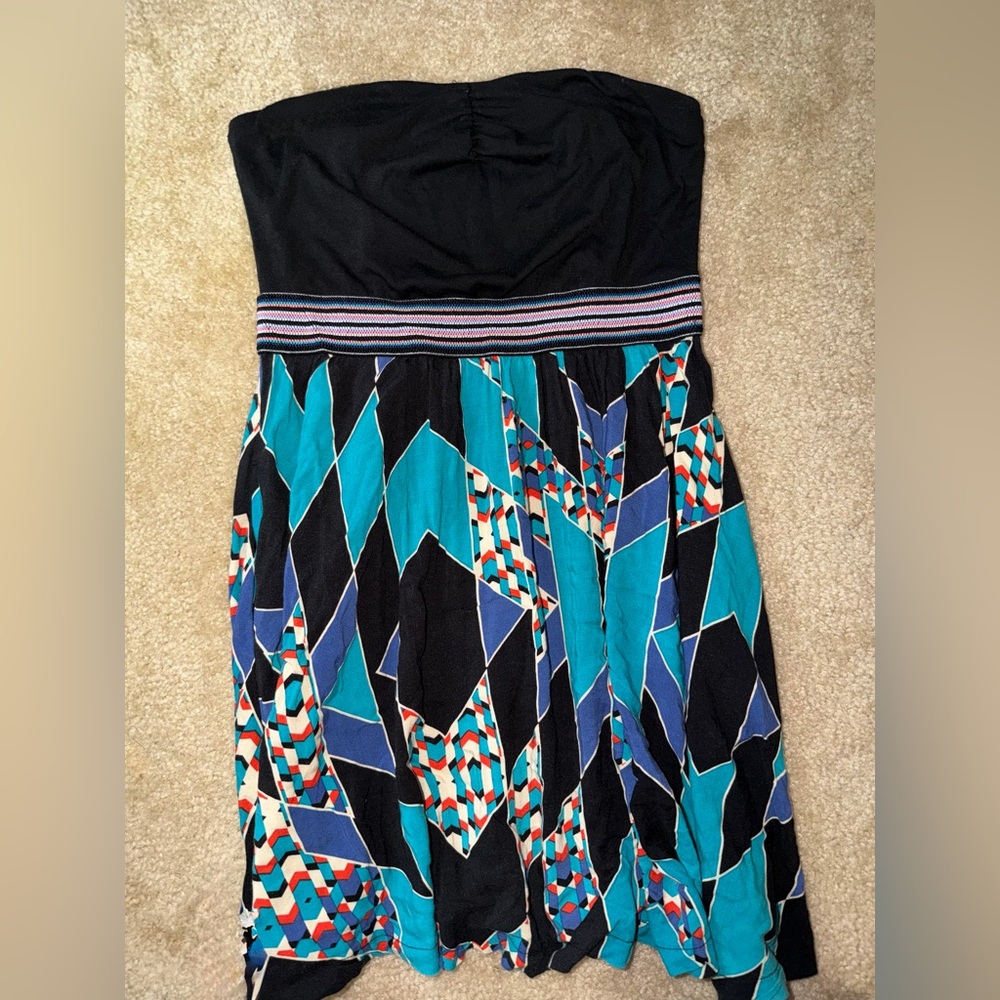 NWOT Xhilaration Strapless blue tribal midi dress